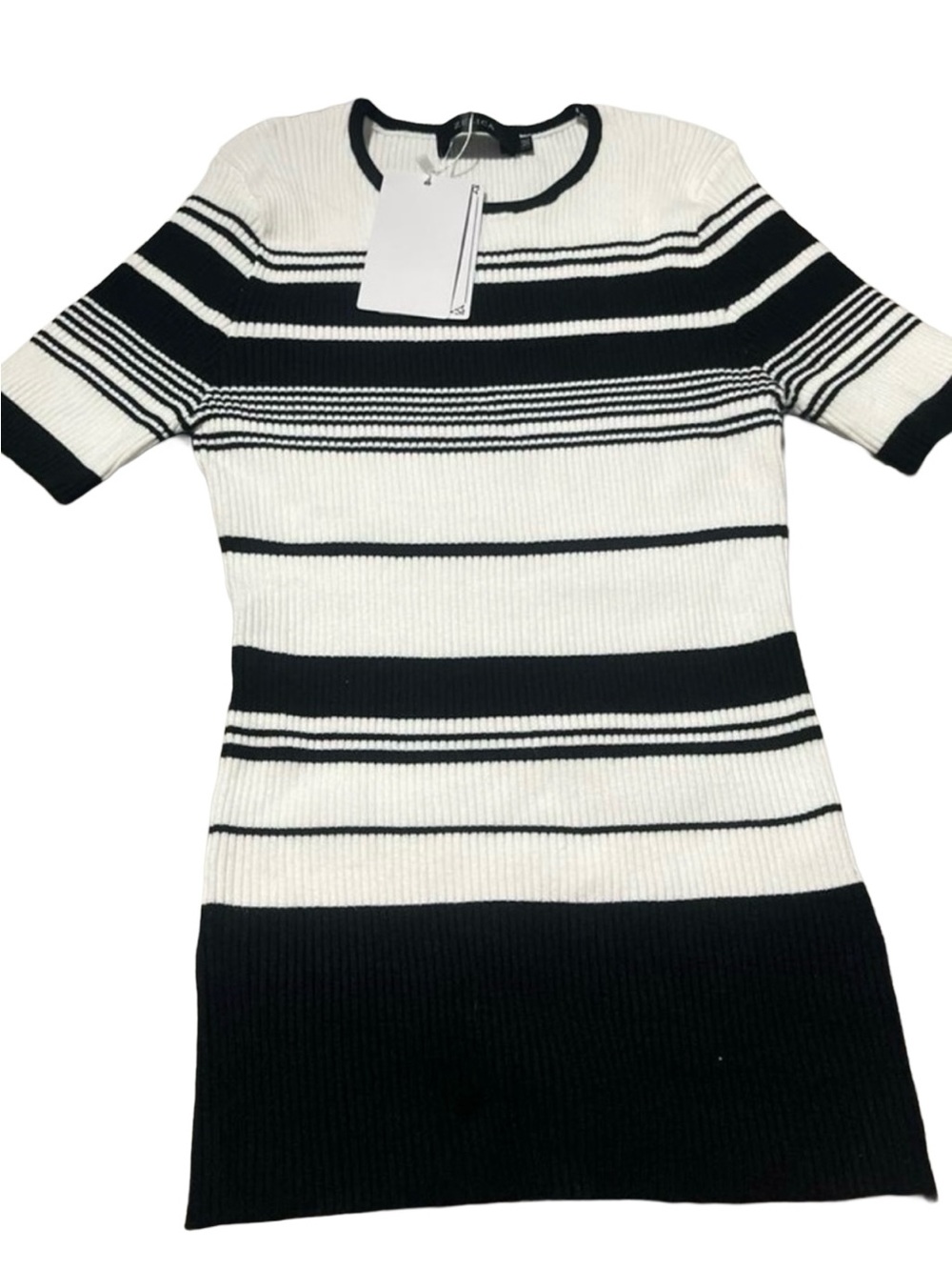 Zesica Womens Short Sleeve Crew‎ Neck Striped Shirt White Black, M